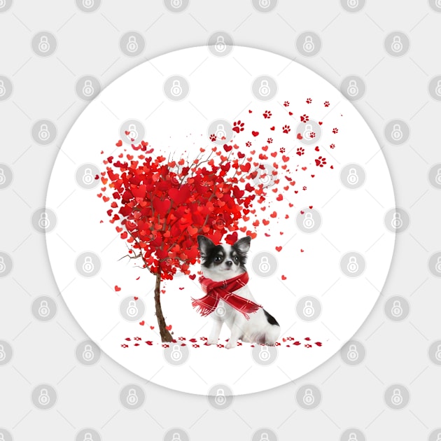 Valentine's Day Heart Tree Love White Long Haired Chihuahua Magnet by cyberpunk art